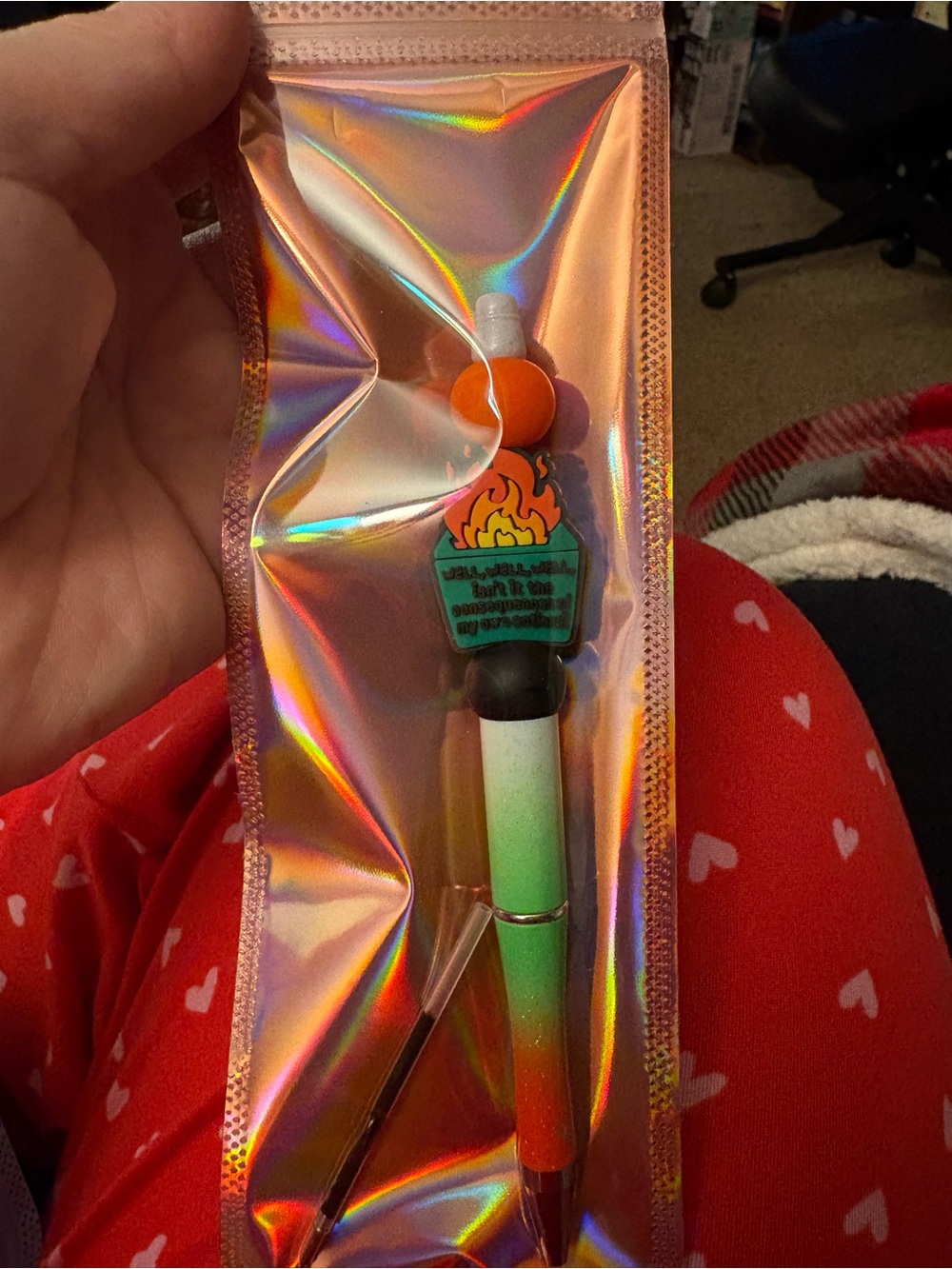 Rainbow Gradient Party Pen with Flame Cup Top - Unknown Brand - Green/Orange